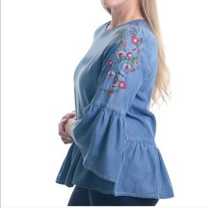 beachlunchlounge Bell Sleeve Chambray Top Sz Small